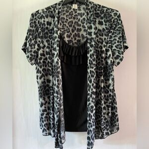 Perseption Black and Gray Leopard Print Blouse
